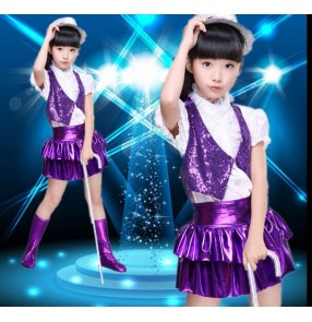 White violet patchwork short sleeves girls kids child children baby toddlers jazz modern dance jazz ds dj dance costumes outfits